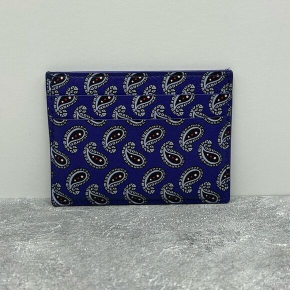 NWT Balenciaga Blue Paisley Print Leather Cardholder Wallet With Box Dust Bag - Picture 4 of 13